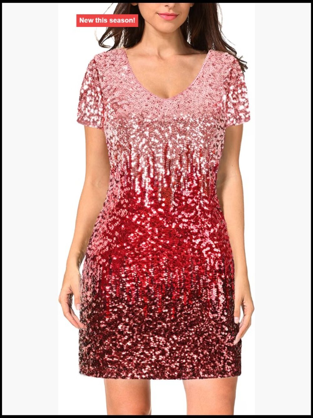 Sequin Glitter Short Sleeve V-Neck Bodycon Mini Dress Party Club